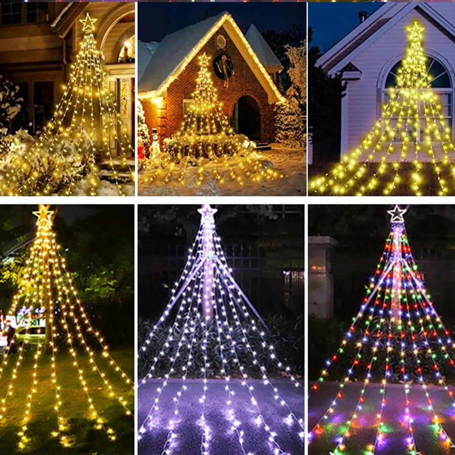 9x3.5M Christmas Decoration Star String Lights 350 LED Outdoor Christmas Tree Toppers Star Light Waterfall Tree Garland Light