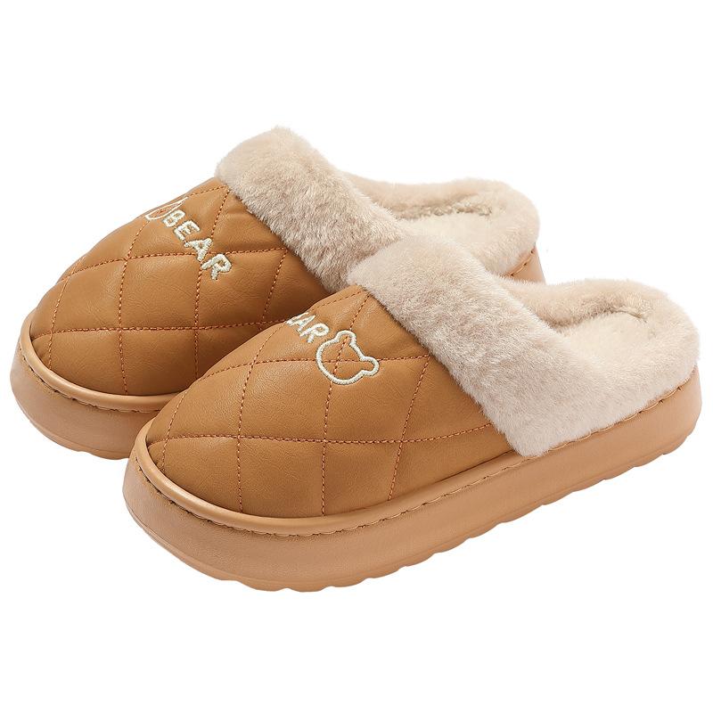 pu waterproof cotton slippers winter indoor home plush warm winter home non-slip cotton mop