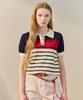 MAXZA Color Block Stripe Collared Short Sleeve Knit
