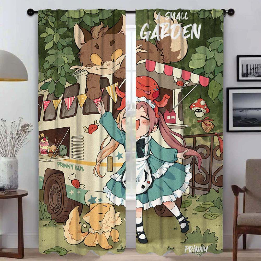 Cute Girl Blackout Curtains for Living Room Shades Home Interior Curtains 2 Pieces Tulle for Bedroom Window Curtain Partition