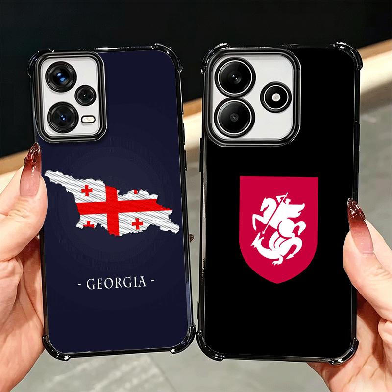 Georgia Passport Flag Plating Phone Case For Xiaomi Redmi Note 14 15 Pro Plus 13 12 11 11S 11T 10 9S 9 5G Anti-Fall Airabag Cove