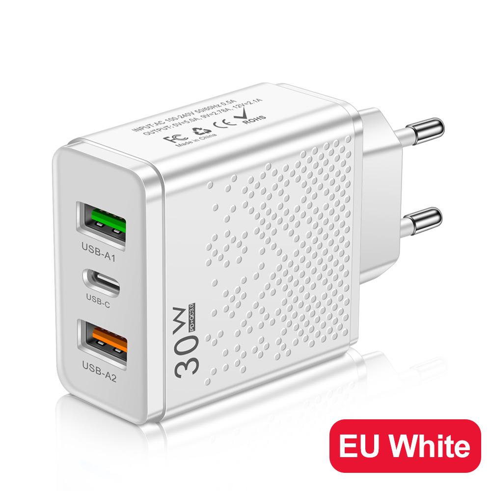 USB & Dual PD Type-C Multi-port Charger for US/EU/UK - 30W Travel Adapter