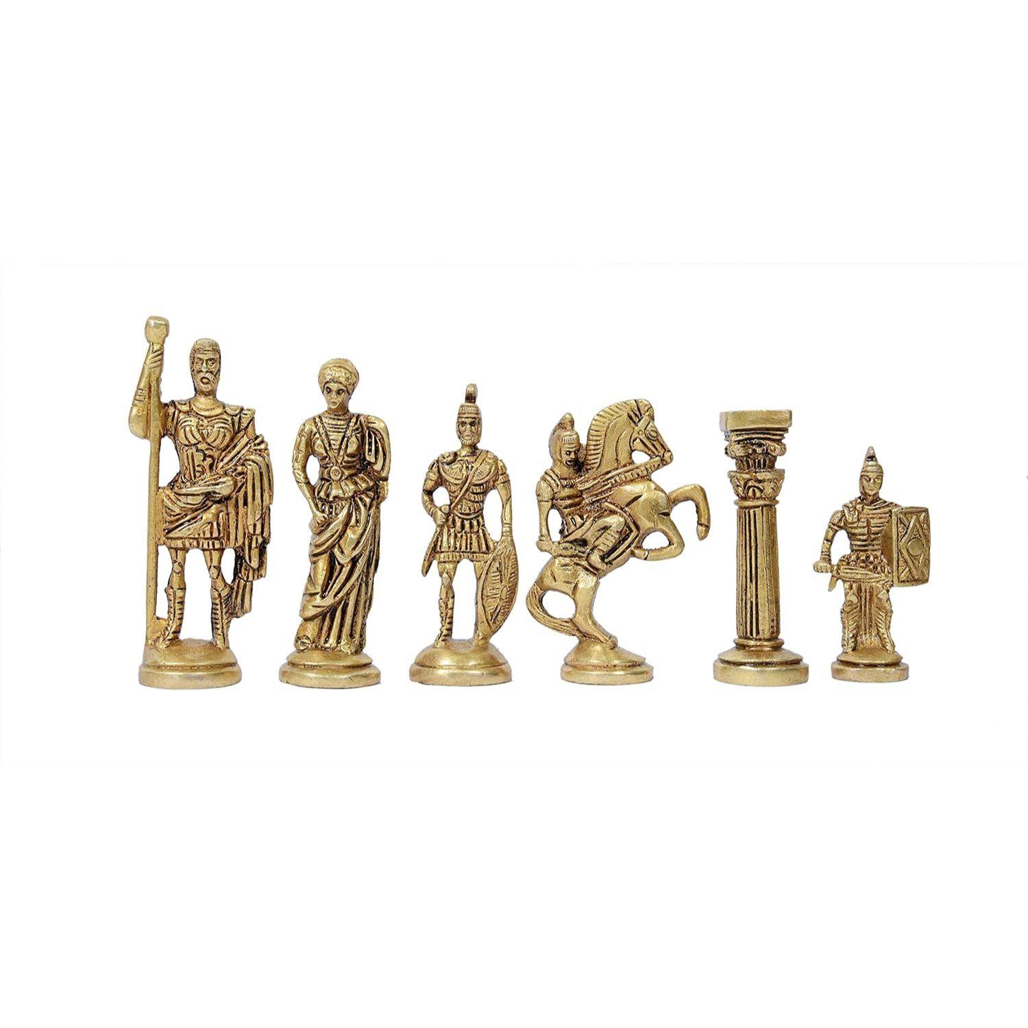 Антикварная складная деревянная шахматная доска с набором латунных шахматных римских фигур — фото 6