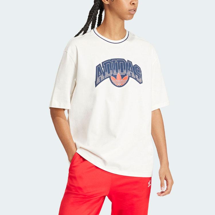 Adidas Big Logo Retro Cotton Color Block Sports T-Shirt Men Tops White IU2491