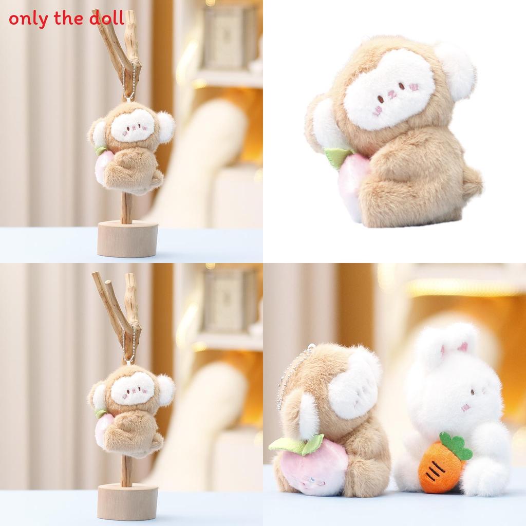Monkey And Rabbit Plush Keychain With Carrot Peach Design For Girls Gift And Collectible Fun