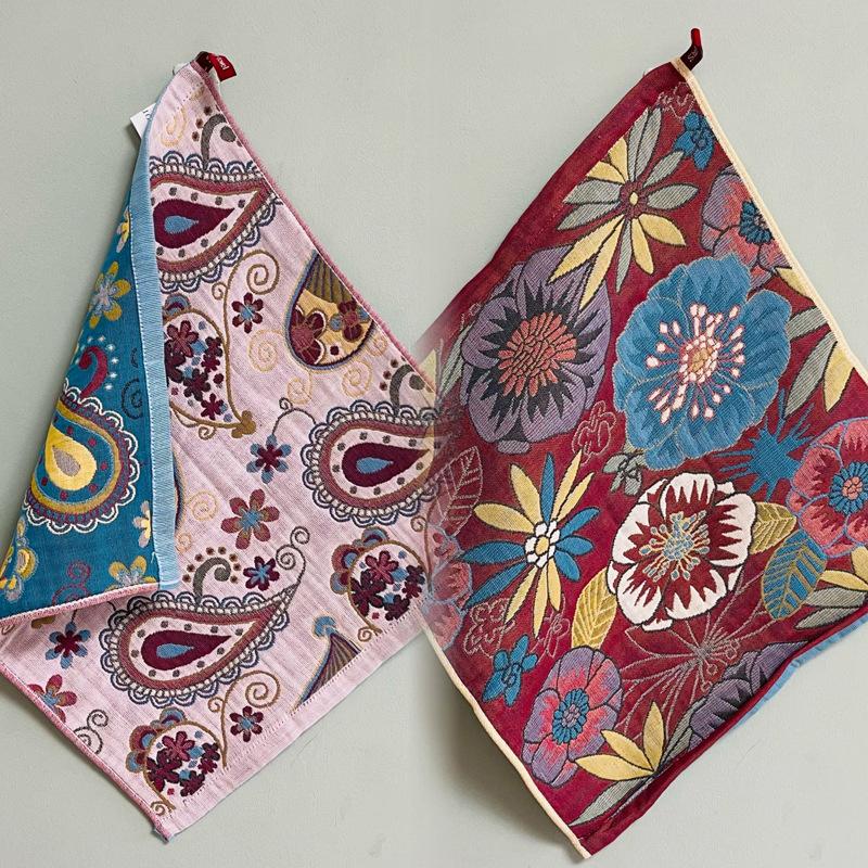 4 Layer 38X40Cm Cotton Yarn Decorative Pure Cotton Dish Cloth Quick Dry Tea Towel Retro Floral Hand Towel Home Restaurant
