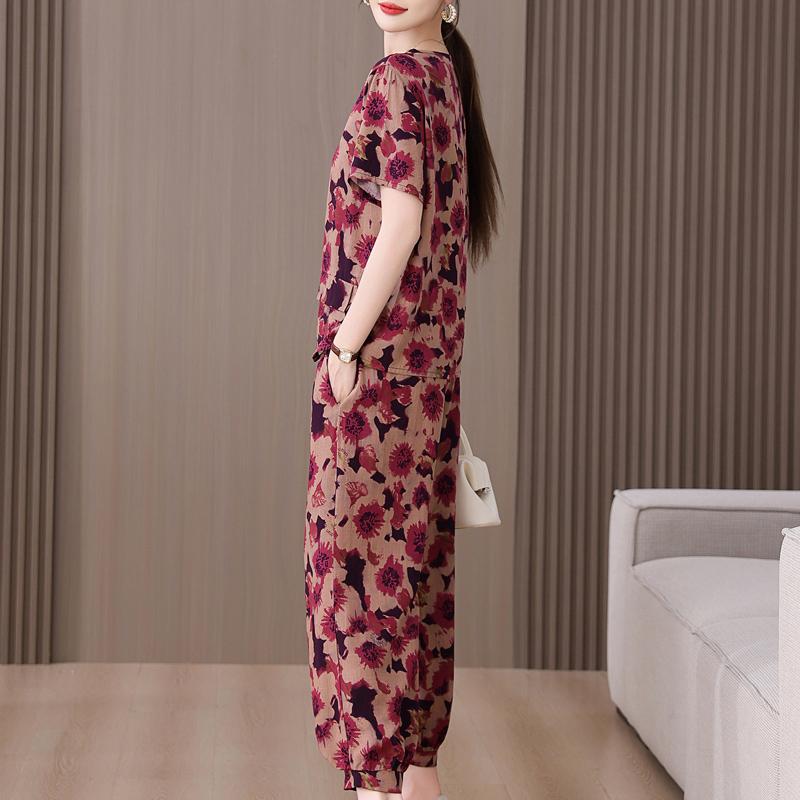 Summer Women's Two Pieces Set Plus Size Elegant Cotton Linen Pant Sets Casual Ladies Clothes