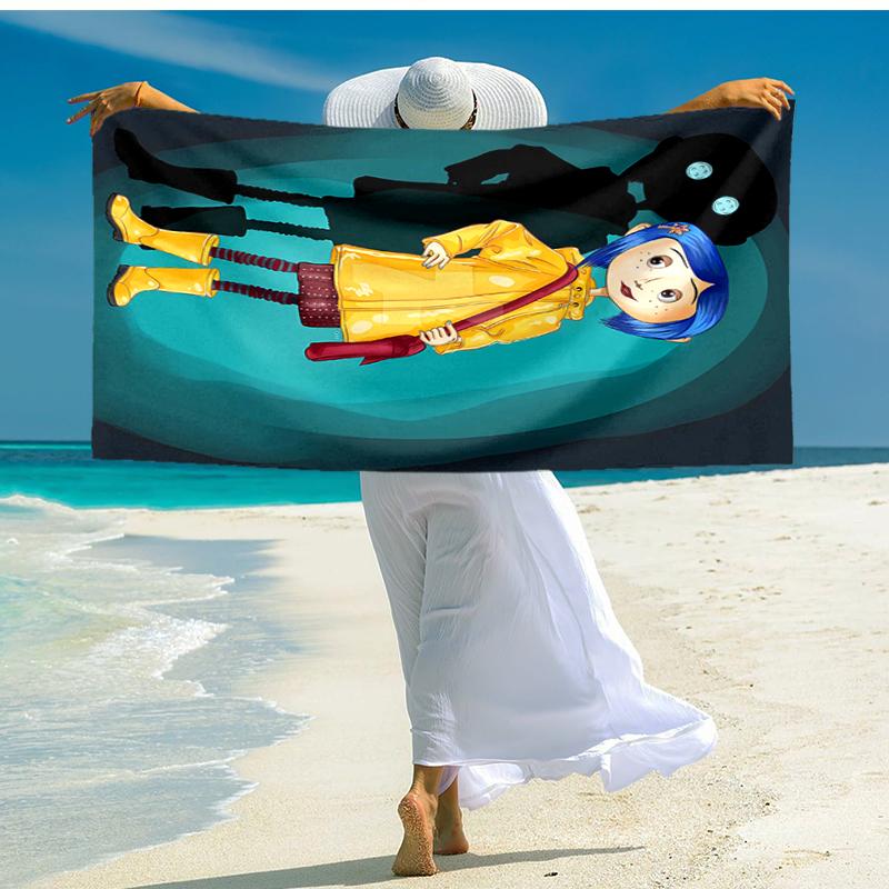 1pc C-Coraline (6) Beach Towel, Comfortable and Thick, and Swimming/Bath/Picnic/Camping Towel, Suitable for Seaside Beaches