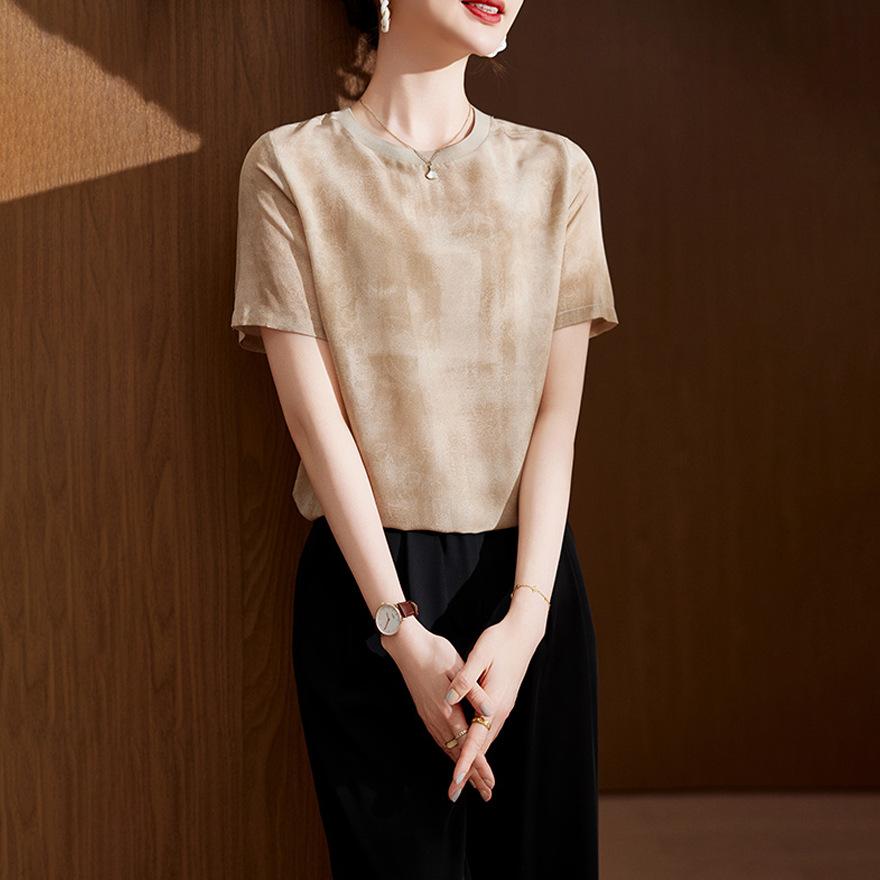 

Темпераментная шелковая футболка с коротким рукавом женская новая с круглым вырезом и рукавом до локтя свободная из шелка-мальберри топ-рубашка XXL