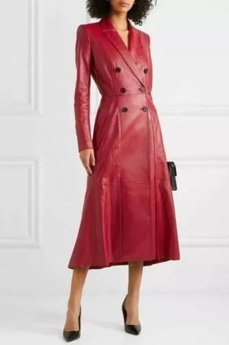 Trench Coat Halloween Casual Formal Stylish RED Women's Genuine Lambskin Leather