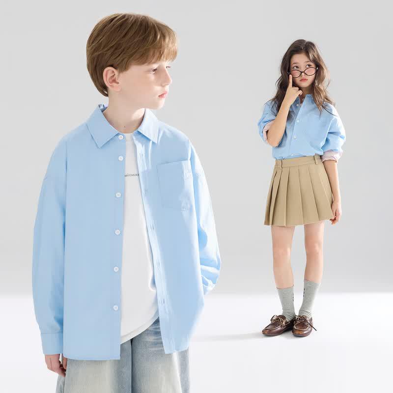 Mucmukn Classic Blue Lyocell Cotton Blend Kids Shirt 140