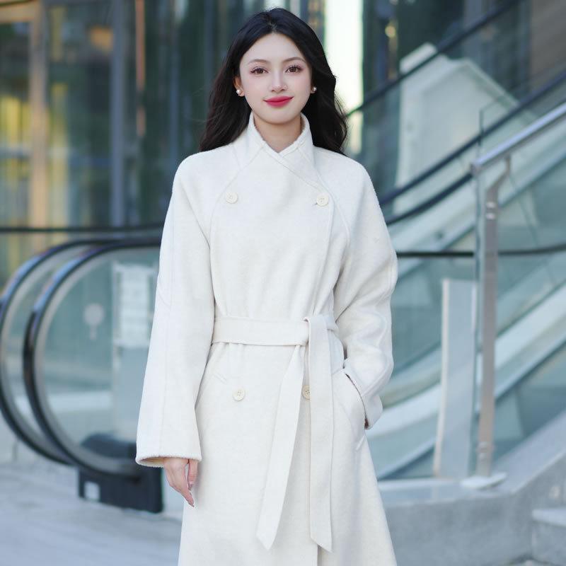 2025 Winter Korean Style Women's Double-Sided Wool Coat with Stand Collar