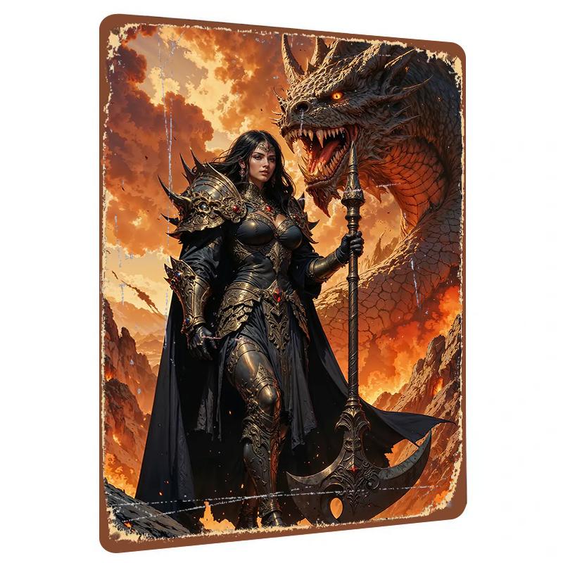 

Fantasy Medieval Dragon Warrior Metal Wall Art Decorative Painting for Home Office 20x30cm（7.8x11.8inch）