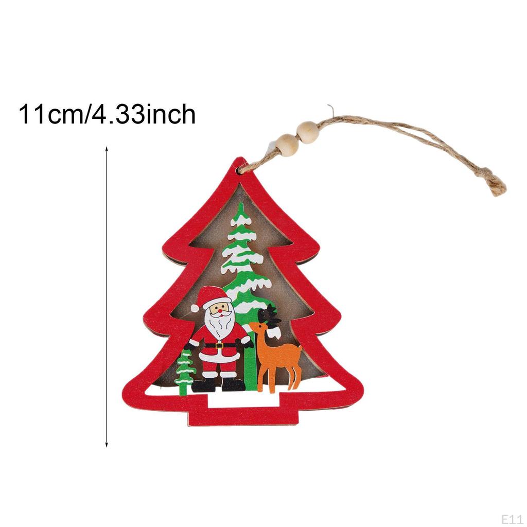 Wooden Christmas Hanging Decoration Accessories Rustic with Decorative Light Style A