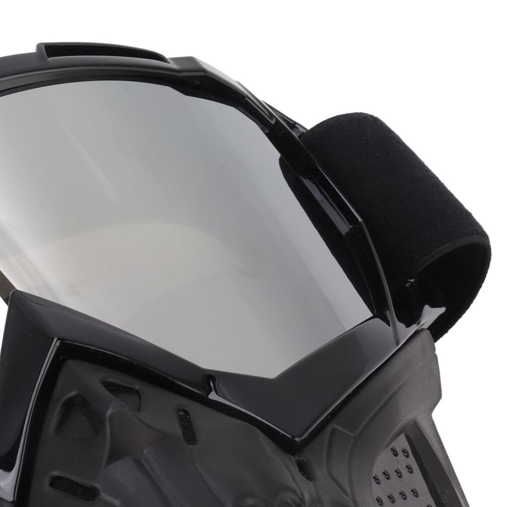 Skull Goggles Mask PC Sponge Detachable Adjustable Motorcycle Protective Mask For Off Road Riding Hiking Black Frame Silver Goggles Lens