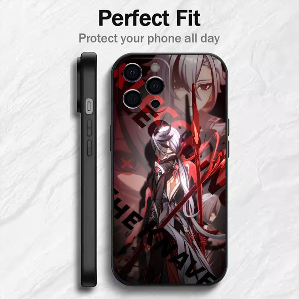 G-GenshinS The Knave  A-Arlecchino-oES Phone Case For iPhone17,16,15,14,13,12 Plus,Max Soft Silicone Black Cover