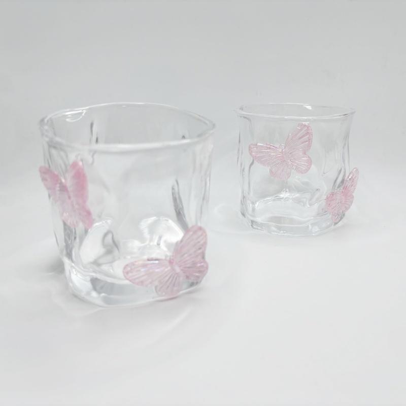 Pink Butterfly Irregular High Beauty Transparent Crystal Glass Cup Cold Drink Cup Twist Cup  Household Juice Whiskey Glass 250ml