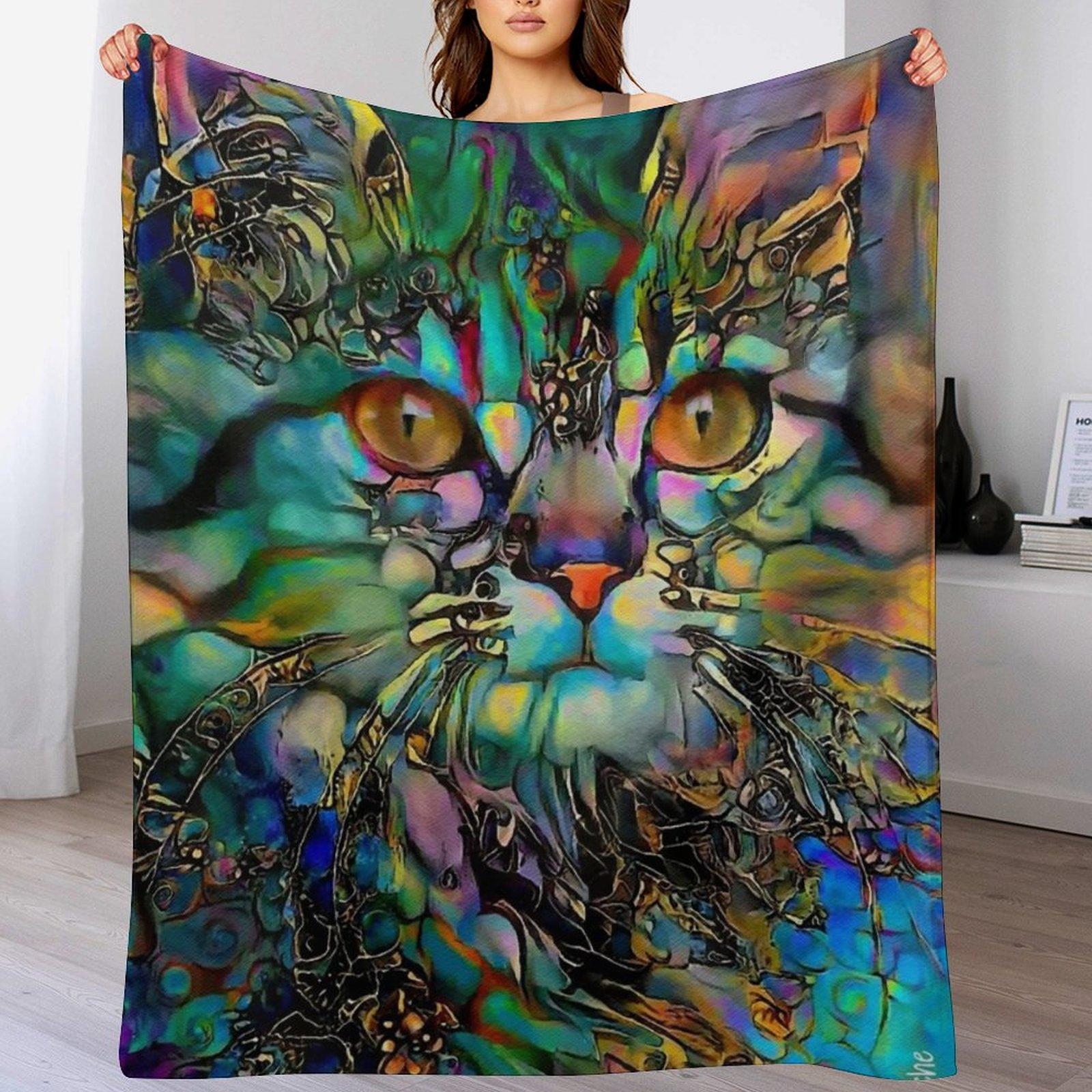 

Alba cat chat cat kitty kitten lea roche paintings Throw Blanket Decorative Soft Throw Blanket for Couch Sofa 102x76cm(40x30in)