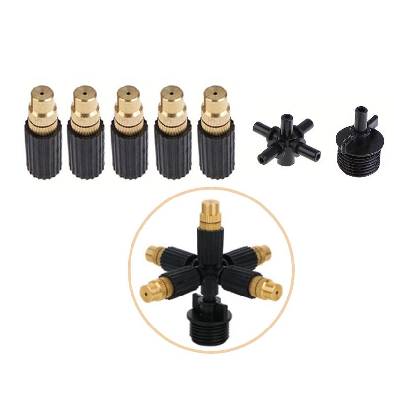 1PCS Horticultural all copper 1/2 spray 4-point cross five outlet atomizing nozzle adjustable atomizing water inverted nozzle
