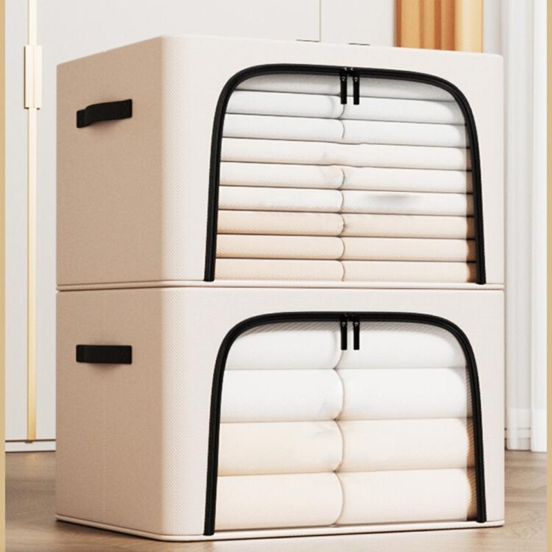 Foldable Clothes Storage Boxes Large Capacity Bins with Metal Frame Lids Clear Window and Sturdy Handles Daily Use