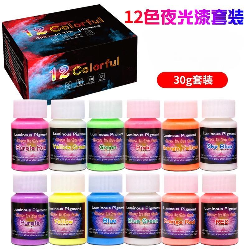 12 Farben 20/30g Hochglanz Wasserbasierte Leuchtfarbe Set für Kinder DIY Handbemalt Selbstleuchtende Kunst Fluoreszierende Farbe