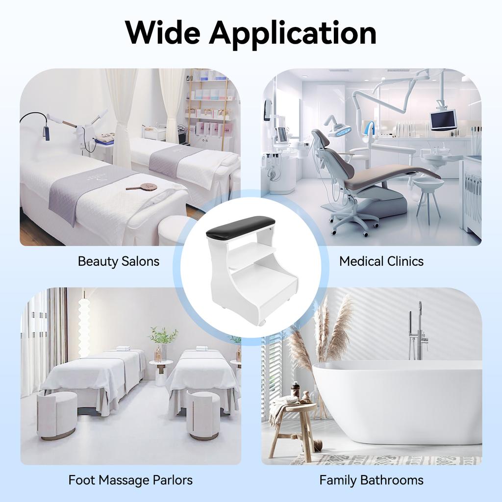 Multi-Functional Foot Bath Stool with Wheels & Drawer, for Home Pedicure Spa and Massage, Removable Shelf, 44lbs Capacity