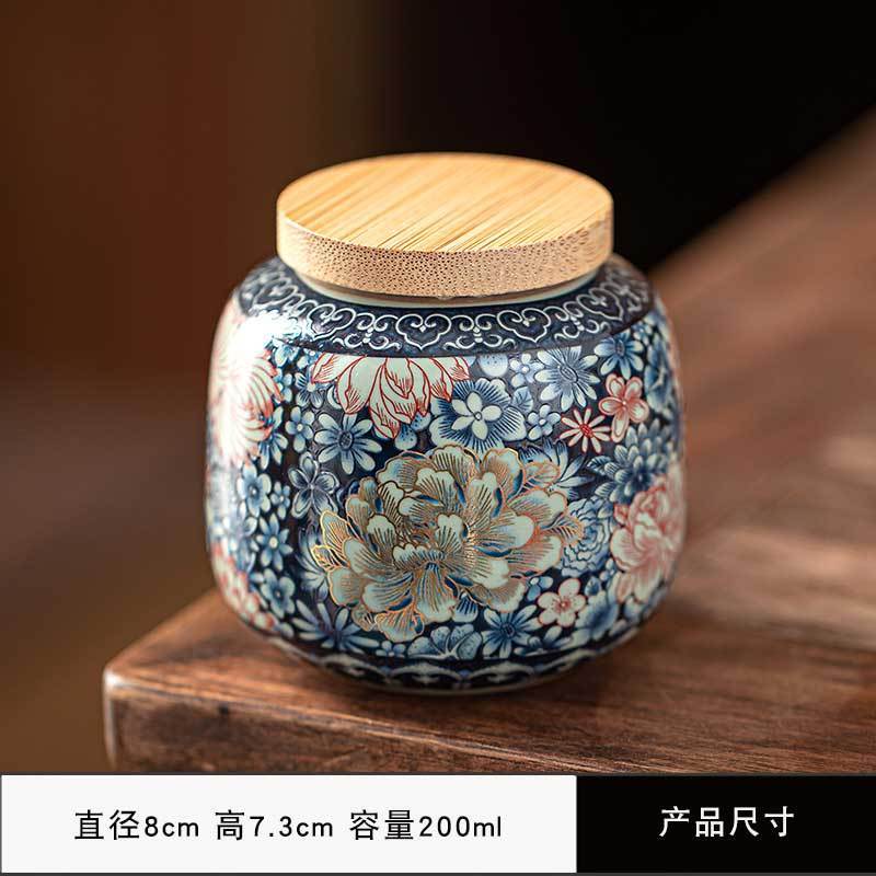 Creative Hand-painted Flower Ceramic Tea Jar with Bamboo Lid Sealed Storage Jar Portable Travel Tea Canister Home Decoration