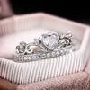 exquisite temperament ring girl, love crown princess jewelry, sweet light luxury heart-shaped style