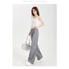 Casual Women's Bow Embroidered Striped Suit Relaxed Gray High Waist Draped Wide Leg Pants