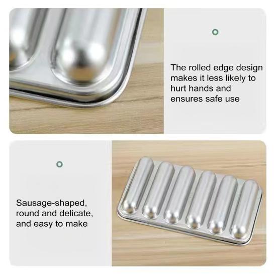 Rustfritt Stål Pølseform 6 Hulrom Hot Dog-form for Hjemmekoking Non-Stick Bakeverktøy for Barnemat Pølsemaker med Lokk