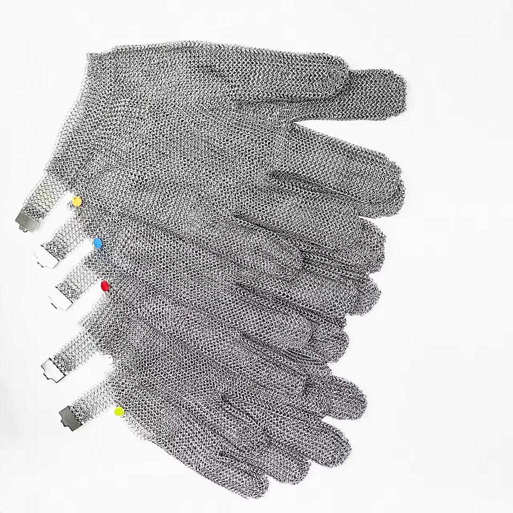 Caprihom Silver Thin Opera Length Large Cut-Resistant Food Grade Mechanic Safety Gloves Metal Mesh Chainmail Butcher Meat