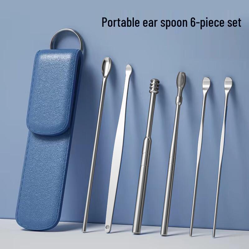 Stainless Steel 6-Piece Ear Cleaning Tool Set with Portable Leather Case