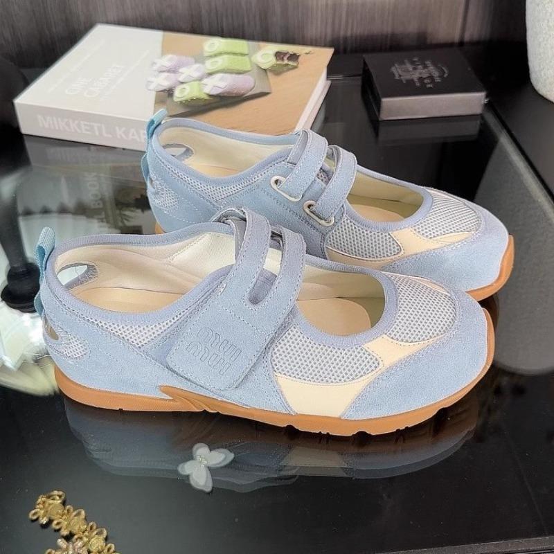 Sheepskin version yellow shoes mesh Mary Jane shoes summer new Velcro shallow mouth round head single shoes