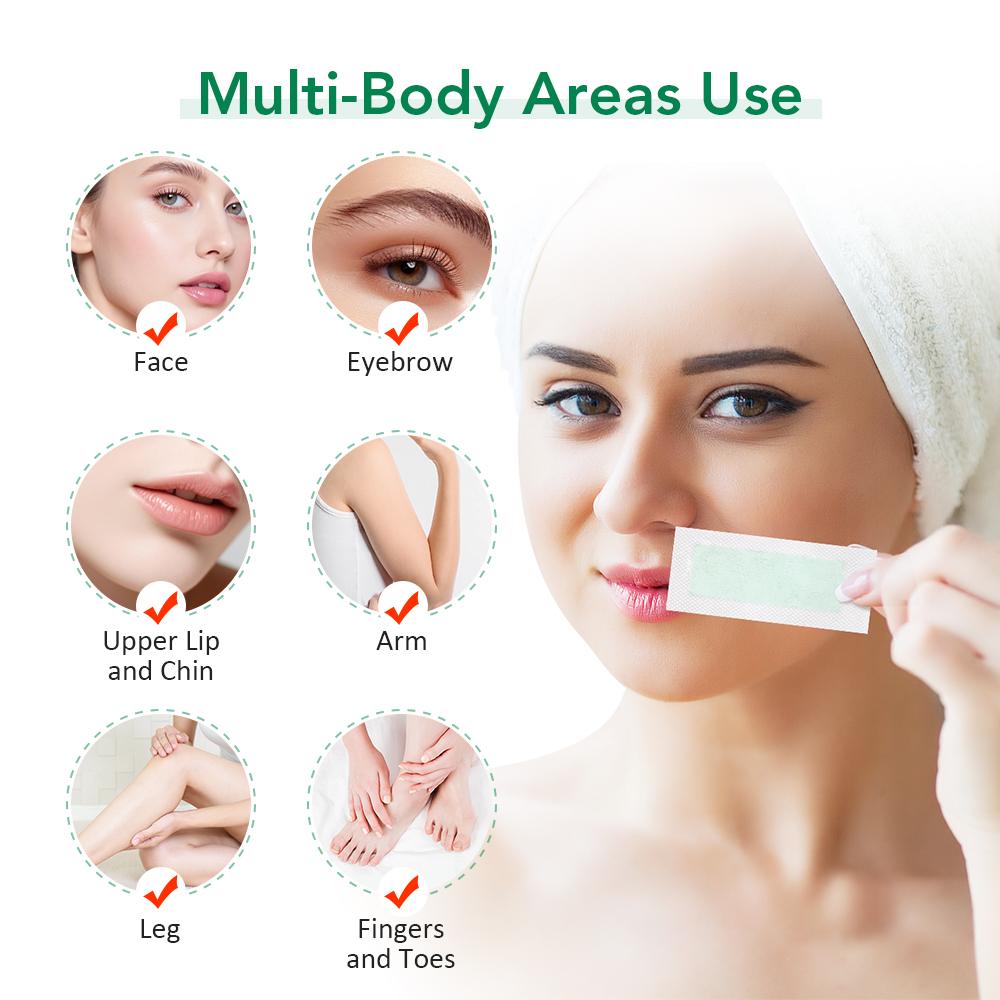 Facial Depilatory Wax Strips 30Pcs Facial Wax Strips+8 Calming Oil Wipes Hypoallergenic Eyebrow Upper Lip Hair Removal Wax Paper