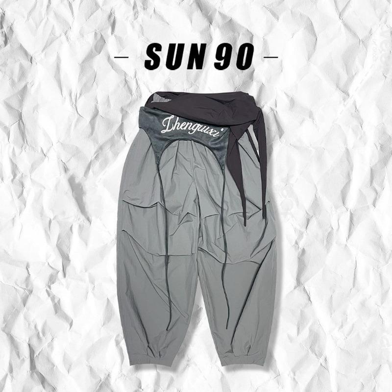 

Уличный западный берег персонализированный дизайн многослойная стыковка контрастные повседневные брюки свободные комбинезоны 2XL серый