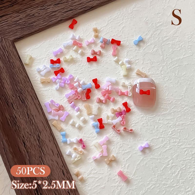 

50Pcs Minimalist Mini Ties Resin Nail Charms 3D Solid Color Sweet Bowknots Nail Art Decorations For Diy Hairpin Nail Designs Diy S