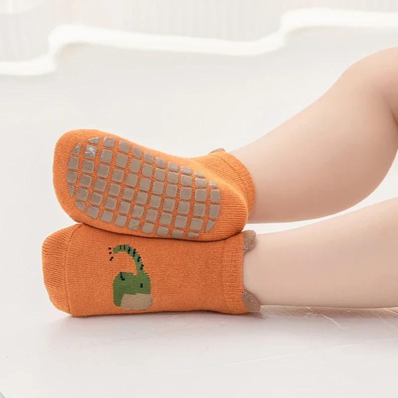 1 Pair Cute Baby Girls Boys Toddlers Non Slip Cotton Socks Kids Cartoon Animals Ankle Grip Floor Walking Socks Spring Auntumn