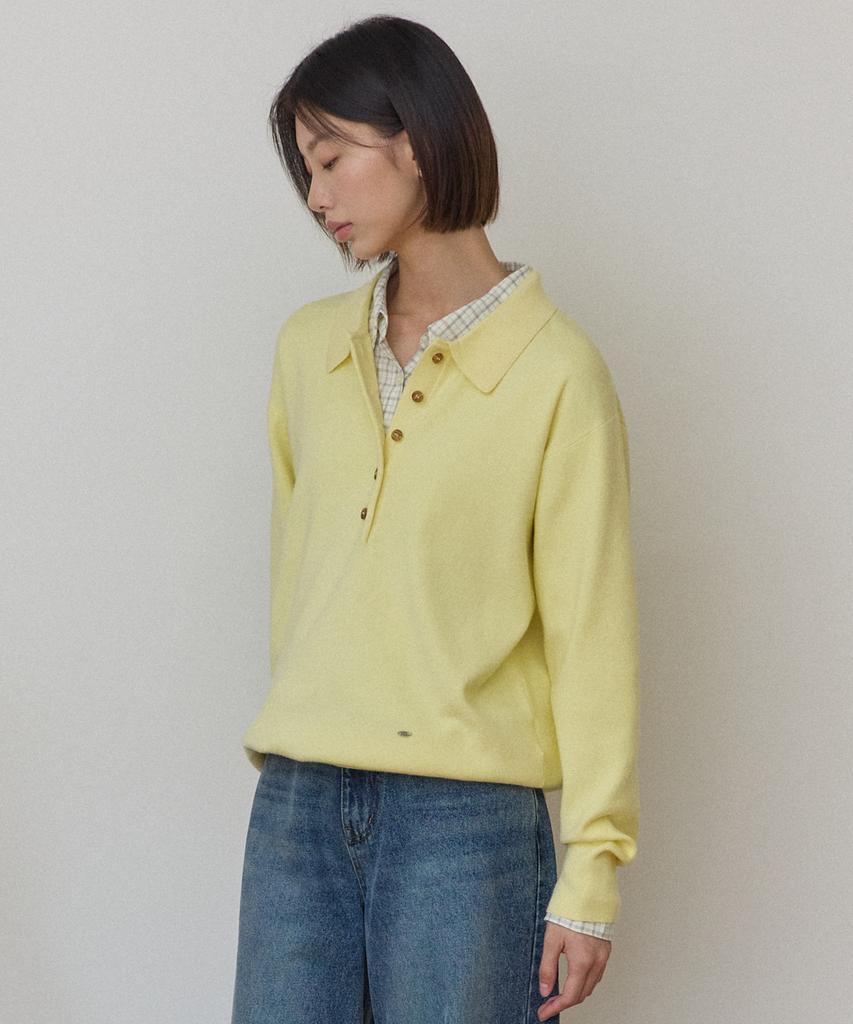 OURHOPE Essential Button Collar Knit - Yellow