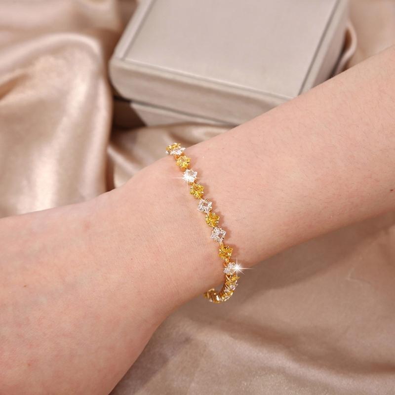 Geometric Pattern Cubic Zirconia Tennis Bracelet Gold Plated Copper Chain Wristband Wrist Accessory For Women Men