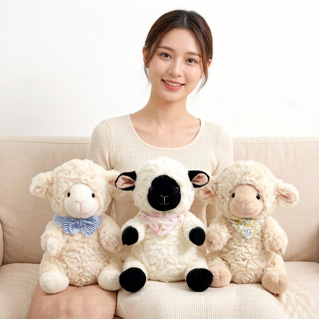 Favorite Toy Unisex Black 22Cm Kawaii Sheep Plush Toy Face Lamb Plushie Sitting Farmland Cartoon Animal Doll Sleeping Companion Gift
