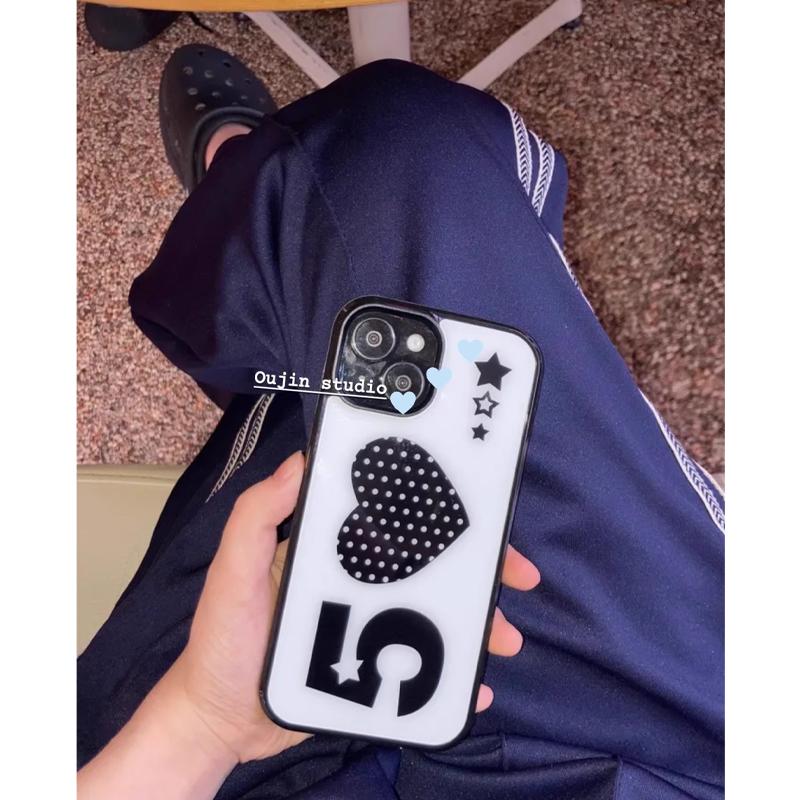 

Korean Ins Retro Wave Point Love Number Star Phone Case For iPhone 16Pro 15 14 13 12 11 Promax Plus Fashiy High-end Back Cover For iPhone X XS