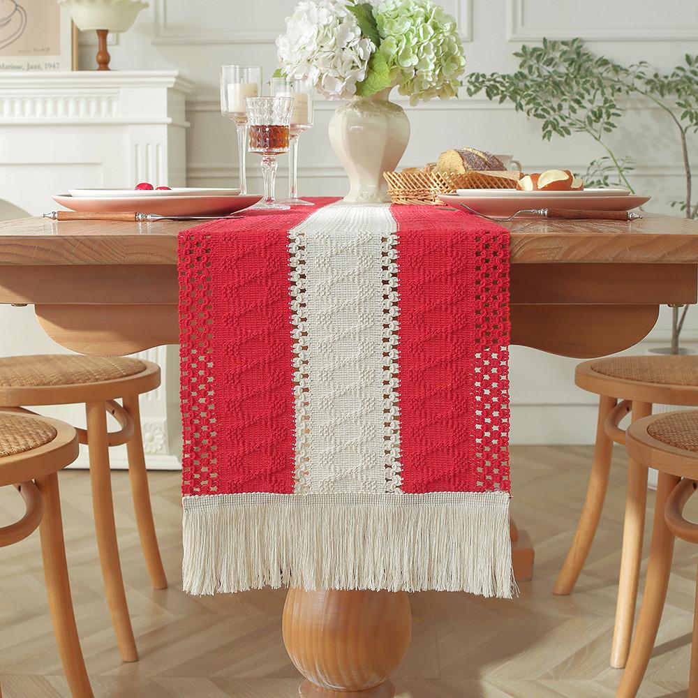 Nordic Minimalist Cotton Linen Table Runner With Tassels For Dining Room Decor