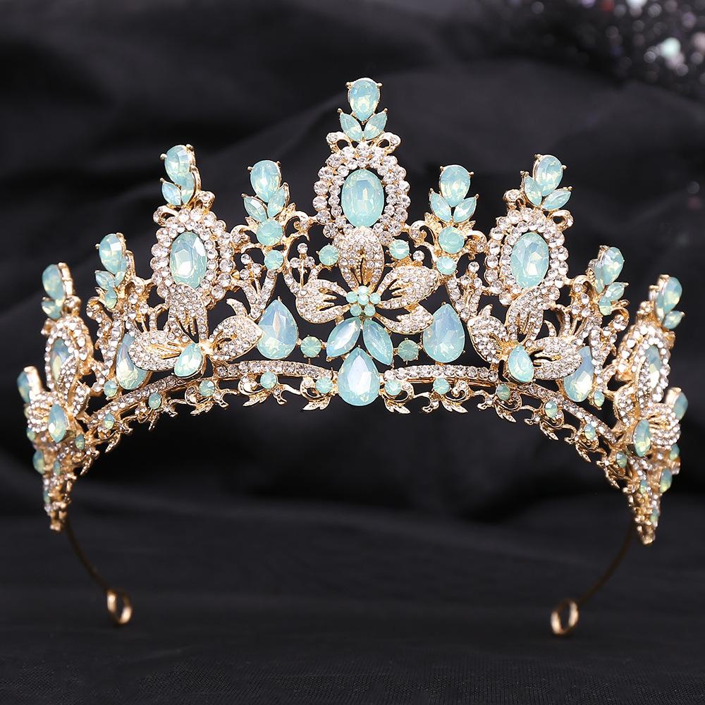 Baroque Luxury Water Drop Flower Crystal Opal Tiara For Women Wedding Girls Birthday Party Elegant Crown Hair Accessories