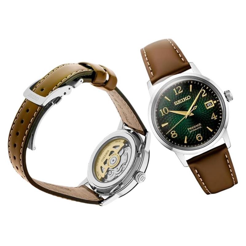 Seiko 50 Meters Waterproof Automatic/manual Mechanical Movement Leather Strap 38mm Men's Watch Green Dial SRPE45