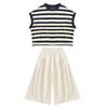 Summer Girls Clothes Child Set Sleeveless Suit Teen Striped T Shirt Crop Top +wide Leg Loose Pants