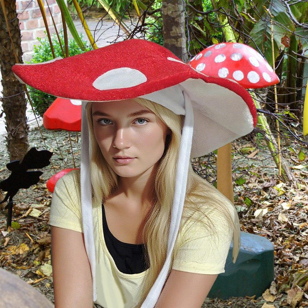 Lovely Mushroom Hat With Adjustable Neckties Soft Polyester Costume Accessory Headwear For RolePlay Halloween Party