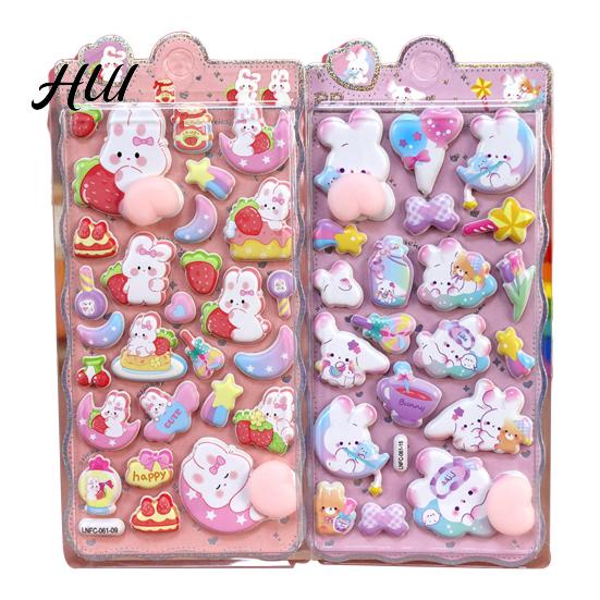 Mobile Phone Case Decal 3D Puffy Stickers Panda Rabbit Bear Animal Squishy for Aesthetic Sticker Assortment Kids Cute Bubble Butt Crafts Decor