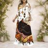 Women Plus Size V Neck Cold Shoulder Short Sleeve Halloween Llama Printed A Line Long Dress