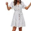 Short Polka Dot Dresses for Women V Neck Ruffles Button-Down Mini Summer Dress