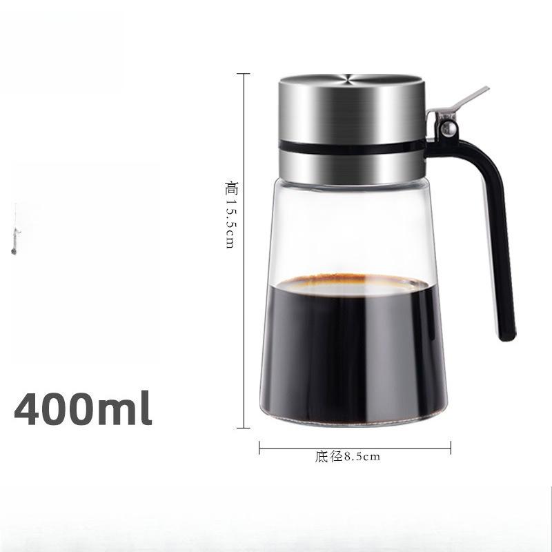 

304 stainless steel high borosilicate glass oil pot leak-proof oil bottle kitchen soy sauce vinegar pot seasoning bottle without oil scale lead-free glass 400ml/send label